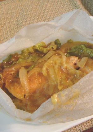 A picture of Microwave Cooking: Salmon Chanchan-yaki with Cheese (Salmon Wrapped in Paper with Sweet Miso Sauce).