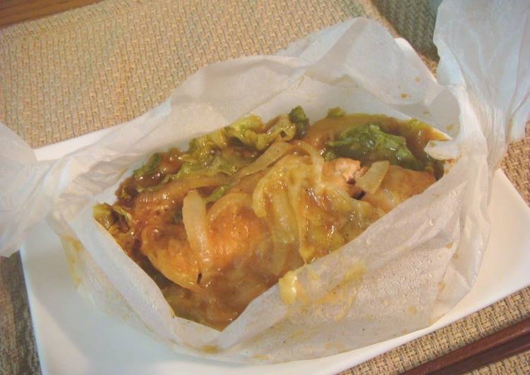 Recipe of Ultimate Microwave Cooking: Salmon Chanchan-yaki with Cheese (Salmon Wrapped in Paper with Sweet Miso Sauce)