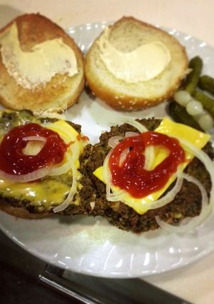 A picture of Black Bean and Oat Burgers.