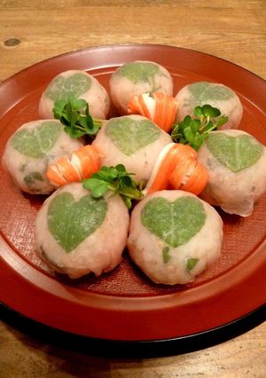 A picture of Easy Temari Sushi with Prosciutto and Shiso Hearts.
