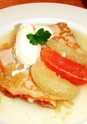 A picture of Fancy Home Cooking Crepes with Grapefruits.