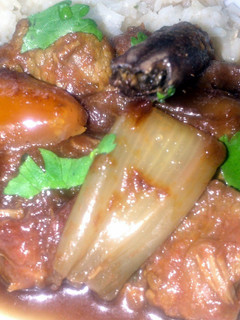 A picture of Sig's Shallot,Date and Lamb/Tofu Tagine.