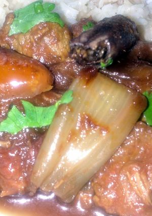 A picture of Sig's Shallot,Date and Lamb/Tofu Tagine.