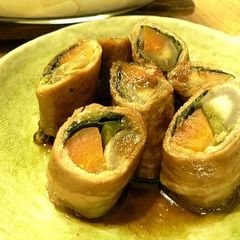 Burdock Root and Carrot Hachiman Rolls with Pork A picture of Burdock Root and Carrot Hachiman Rolls with Pork.