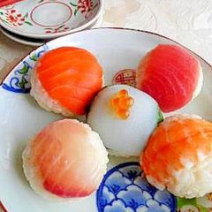 A picture of Colorful Bite-Sized Sushi Balls.