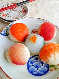 A picture of Colorful Bite-Sized Sushi Balls.