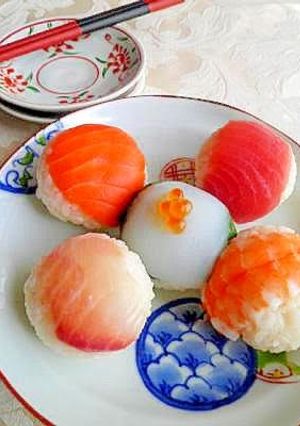 A picture of Colorful Bite-Sized Sushi Balls.