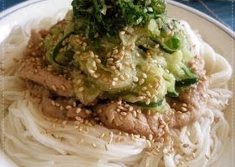 Recipe of Perfect Somen Noodles with Cucumber and Pork