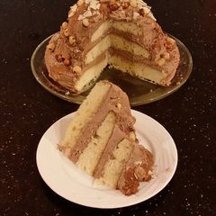 A picture of Hazelnut Layer Cake with Hazelnut Cream Frosting.
