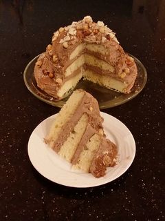 A picture of Hazelnut Layer Cake with Hazelnut Cream Frosting.