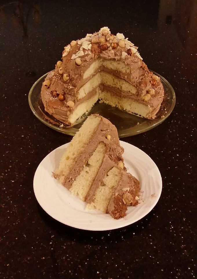 A picture of Hazelnut Layer Cake with Hazelnut Cream Frosting.