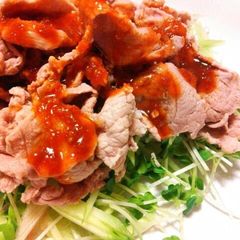 A picture of Boiled Pork with Korean Style Red Chili & Vinegar Miso Sauce.