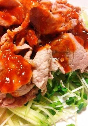 A picture of Boiled Pork with Korean Style Red Chili & Vinegar Miso Sauce.