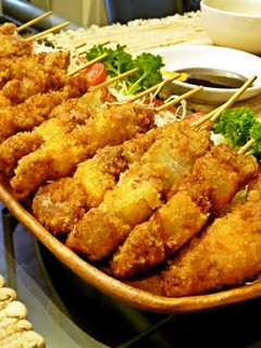 A picture of Showa-Style Homemade Fried Meat Skewers.