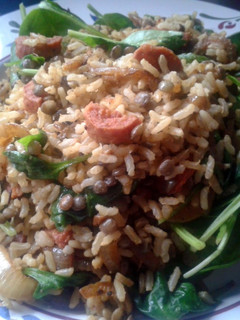 A picture of Curried Brown Rice, Lentil & Chorizo Salad.