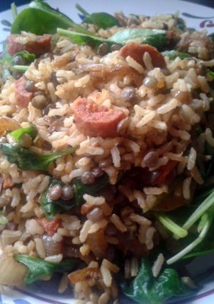 A picture of Curried Brown Rice, Lentil & Chorizo Salad.