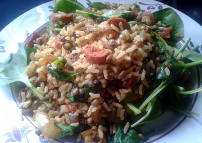 Curried Brown Rice, Lentil & Chorizo Salad