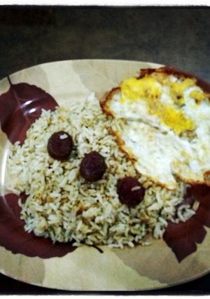 A picture of spicy sosis fried rice.