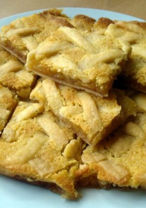 A picture of Vickys Frangipane Tart Tray Bake, GF DF EF SF.