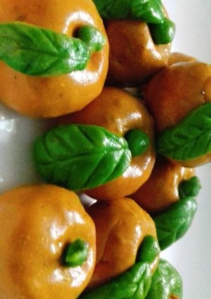 A picture of Sugar free orange mithai.