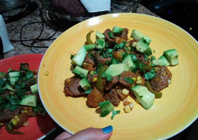 Mexican-style steak and potatoes.