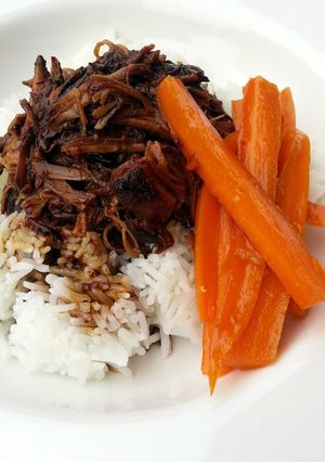 A picture of Pulled Pork On Rice.