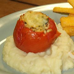 MOROCCAN STUFFED TOMATOES with CREAMY POTATO PUREE A picture of MOROCCAN STUFFED TOMATOES with CREAMY POTATO PUREE.