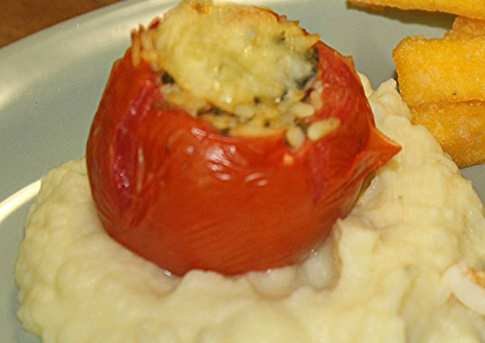 MOROCCAN STUFFED TOMATOES with CREAMY POTATO PUREE