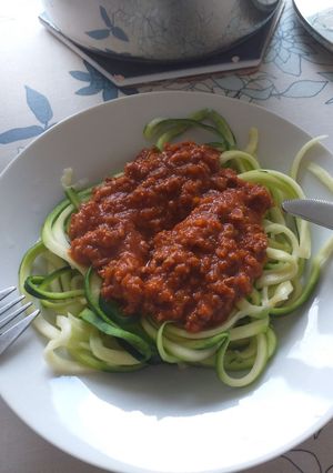 Una foto de Zucchini Spagueti con salsa bolognesa casera