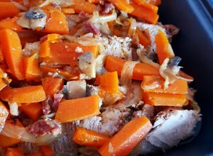 Une photo de Rouelle de porc aux légumes en cocotte