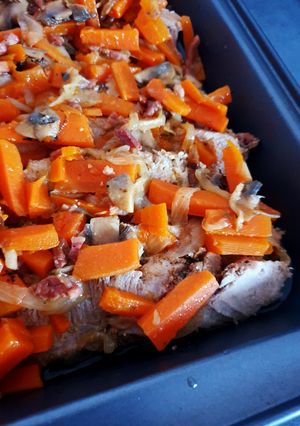 Une photo de Rouelle de porc aux légumes en cocotte