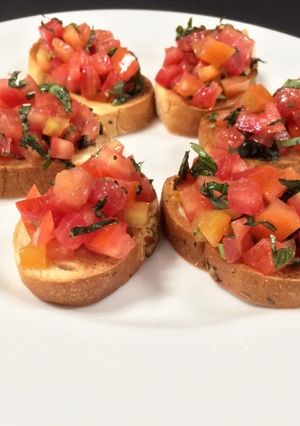 A picture of Bruschetta with Tomato.