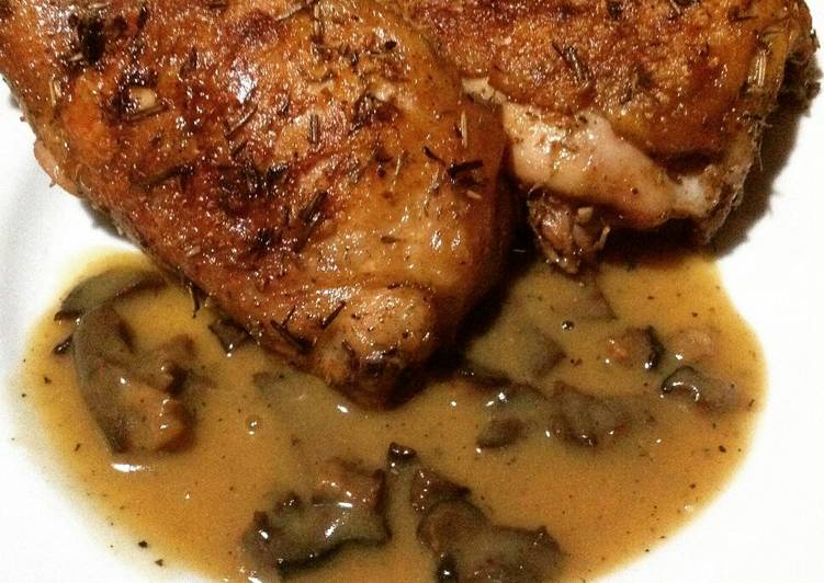 Steps to Prepare Quick Roasted Garlic-Rosemary-Thyme Chicken with Shiitake Gravy