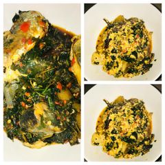A picture of Title:egusi soup and vegetable soup.