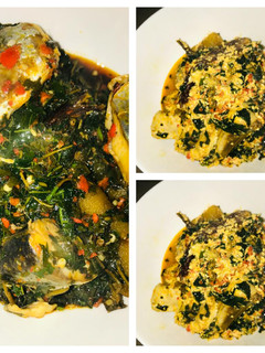 A picture of Title:egusi soup and vegetable soup.