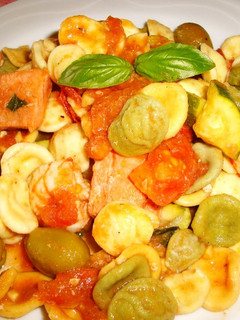 A picture of Shrimp and Salmon Tomato Sauce Pasta.