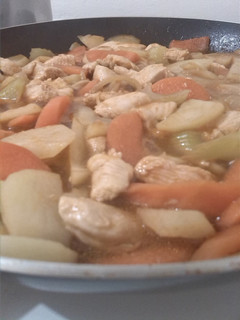 A picture of Chicken Afritada with Celery.