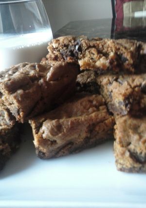 A picture of Peanut Butter, Molasses, Chocolate Chip Bars.