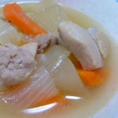 A picture of Simmered Winter Melon and Chicken in Soup with Two Kinds of Dashi Stock.