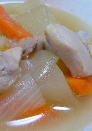 A picture of Simmered Winter Melon and Chicken in Soup with Two Kinds of Dashi Stock.