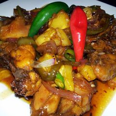 A picture of Pam's sweet and spicy chicken with pineapple....