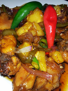 A picture of Pam's sweet and spicy chicken with pineapple....