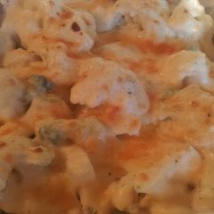 A picture of Mandys cauliflower/broccoli cheese bake.