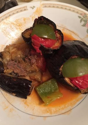 A picture of Eggplants with Surprise Meatballs.