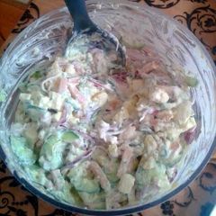 A picture of Greek style potato salade.