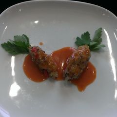 A picture of Multi- grain croquet w/ carrot sauce.