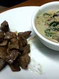 Lamb fillet with mushroom and spinach sauce