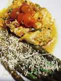 Corvina en cúrcuma con espárragos