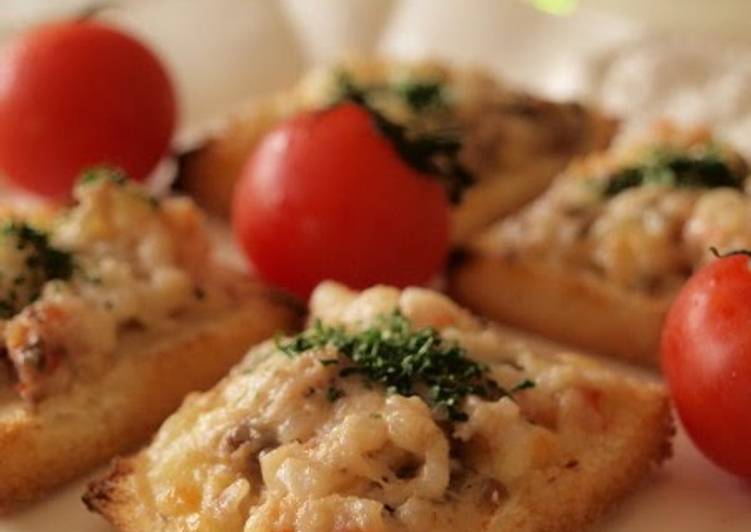 Steps to Prepare Any-night-of-the-week Great with Wine! Anchovy-Shrimp Toast.