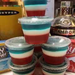 A picture of Red, White & Blue Jello Shots.